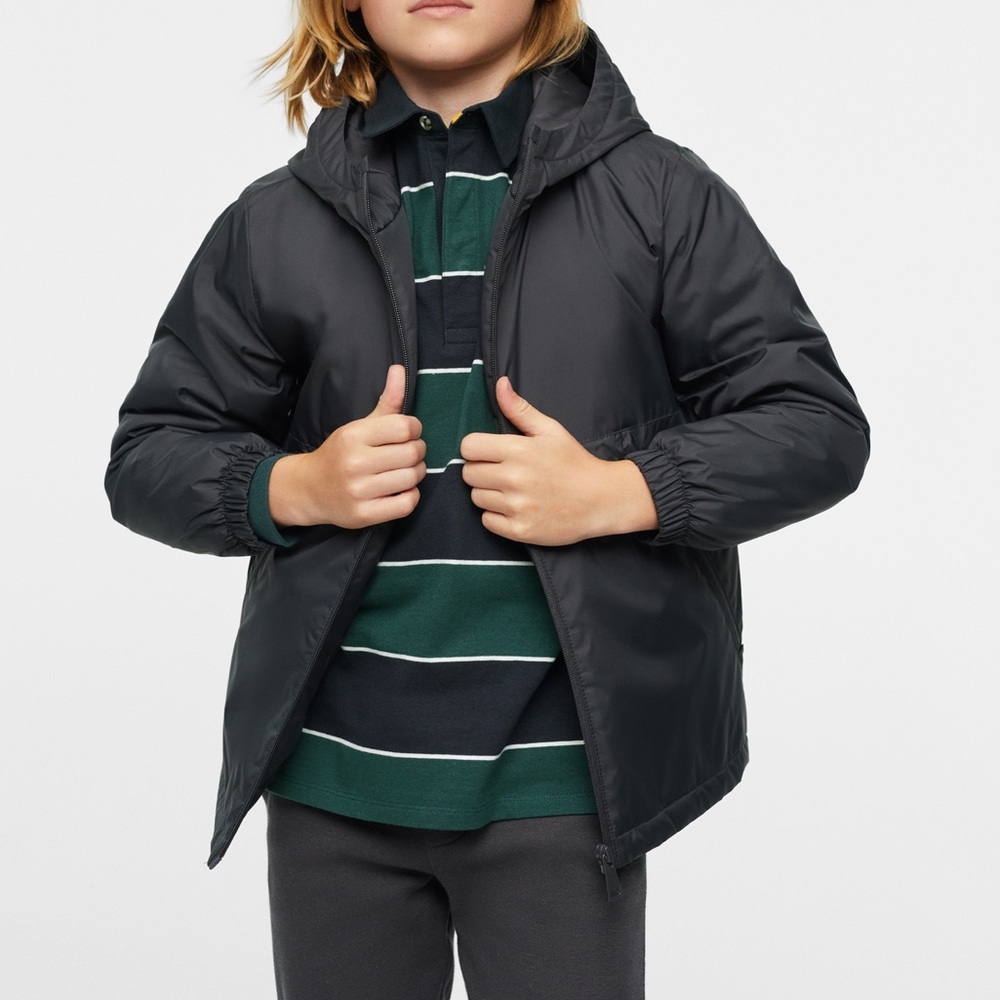 MANGO KIDS HOOD QUILTED BLACK COAT JACKET SZ 9 - TURTLENECK STRAIGHT DESIGN
